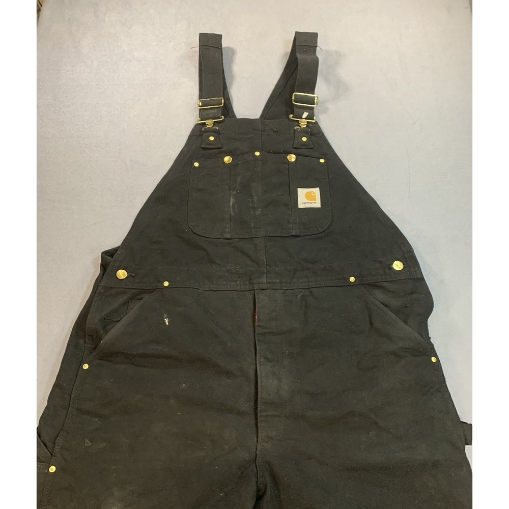 Vintage Carhartt Insulated Quilt Lined Bib Double Knee Overalls R02 BLK 40 x 32